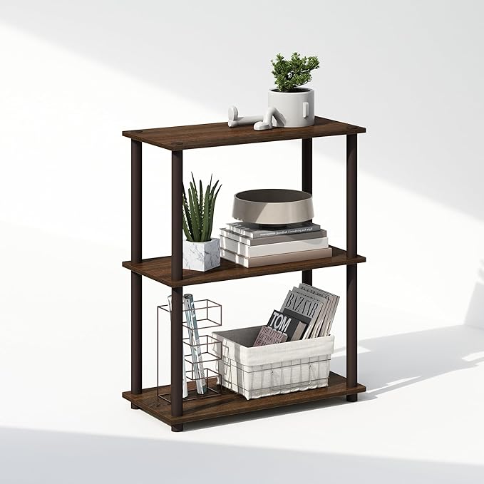 Furinno Turn-N-Tube 3-Tier Multipurpose Compact Bookcase, Walnut/Brown