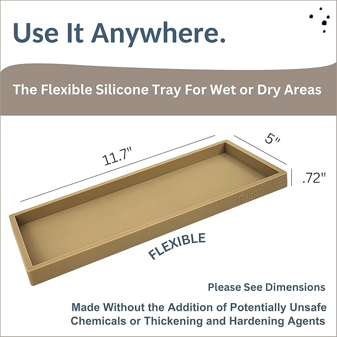 Countertop and Vanity Tray - 11.7" Silicone Bathroom Tray, Flexible Dish Soap Holder for Kitchen, Bathroom Counter Organizer, Shower Toilet Tank Trays Décor Accessories, Sink Makeup Mat Oil-NeatNest