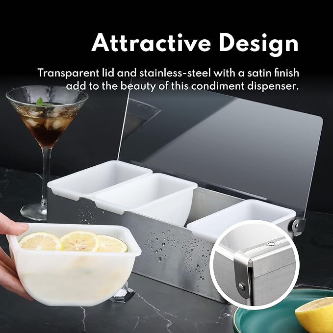 New Star Foodservice | Multi-Compartment Restaurant-Grade Condiment Dispensers (Silver, 3 Compartments)-NeatNest
