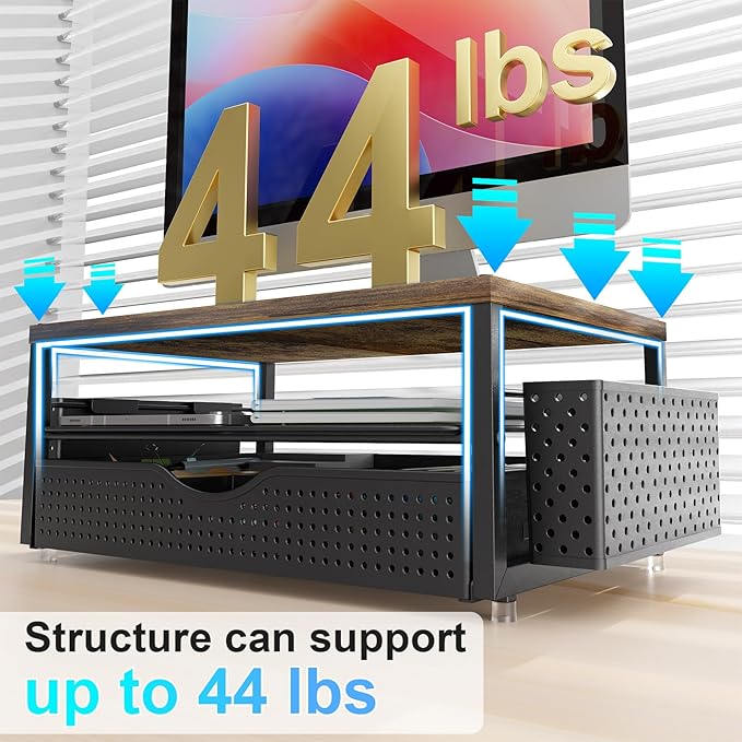 gianotter Wood Monitor Stand Riser, Office Desk Shelf Organizer, Desk Organizer with Drawer and Pen Holder, 2-Tier Computer Stand, Office Organization (Wood)-NeatNest