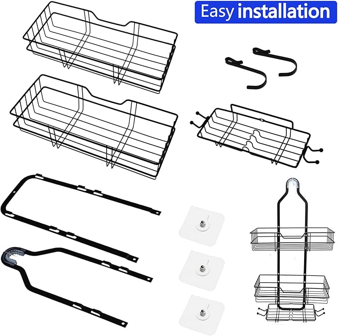 Over the Shower Head Caddy No Drilling black shower caddy hanging Over Showerhead Shower Racks for Shampoo Soap Shower Caddy Hanging with Hooks for Towels Shower Caddy Shelf Organizer Rack