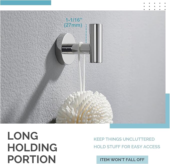 Angle Simple Bathroom Towel Hook Polished Chrome, SUS304 Stainless Steel Bah Towel Holder, Robe Hook for Wall