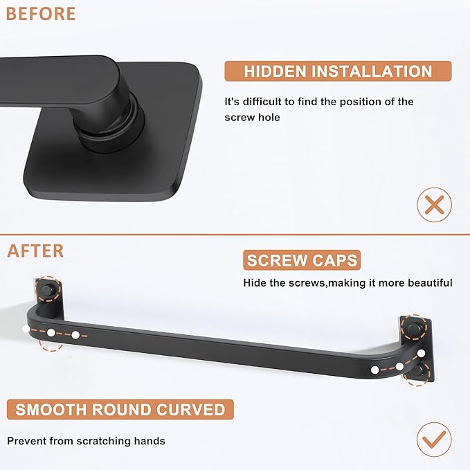 Bathroom Towel Bar, 16 inch Towel Racks for Bathroom Wall Mounted, SUS304 Stainless Steel Heavy Duty Towel Holder Bathroom Accessories Modern Home Decor, Matte Black Finished