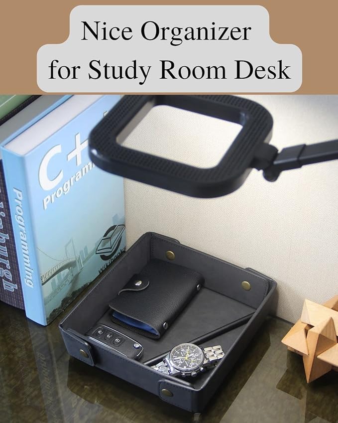 CASIRENA Father's Day Gifts Faux Leather Valet Tray Organizer for Men - Catch-All Tray for Entryway Table Key, Wallet, Watch, Coin Change, Phone, Dresser EDC Dump Jewelry, Bedside Nightstand Desk-top-NeatNest