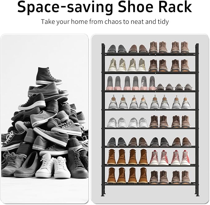 8 Tier Shoe Rack, Sturdy Metal Shoe Organizer Holds 40 Pairs, Tall Space-Saving Shoe Rack for entryway, Closet, Garage, Bedroom, Front Door Entrance-NeatNest
