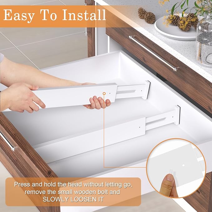 Bamboo Drawer Dividers,17-22" Adjustable Kitchen Drawer Organizer for Clothes,4 Pack Expandable Drawer Organization Separators for Bedroom,Bathroom,Dresser and Office,White-NeatNest