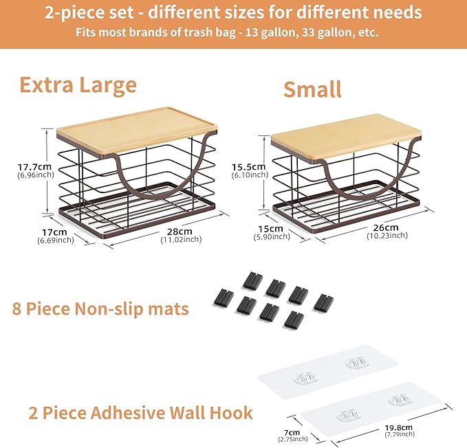Extra Large Trash Bag Holder Under Sink Stackable Kitchen Storage 2 Pack, Pantry Organizers and Storage, Wall Mounted Garbage Bag Dispenser Roll Holder for Laundry Room and Kitchen-NeatNest