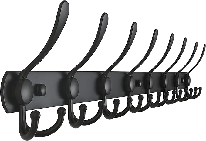 Dseap Coat Rack Wall Mount - 29.5” Long 8-Tri-Hooks Heavy Duty Coat Hanger Rail Wall Hooks for Hanging Coats Hats Clothing Clothes Purse Mudroom Entryway, Black-NeatNest