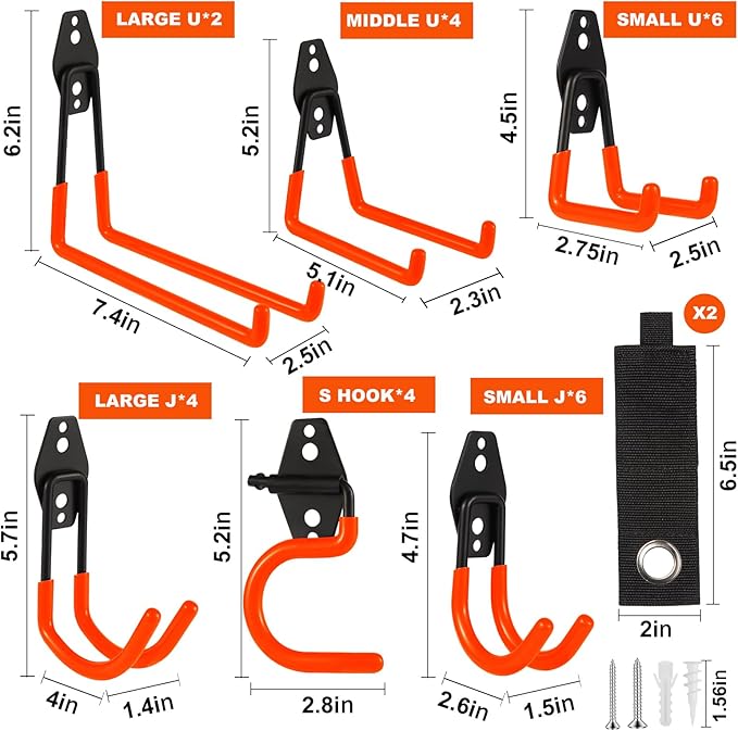 Garage Hook Heavy Duty Wall Storage Hangers, 28 Pack Garage Storage Hooks Steel Tool Orange for Ladders, Ropes, Garden Tools-NeatNest