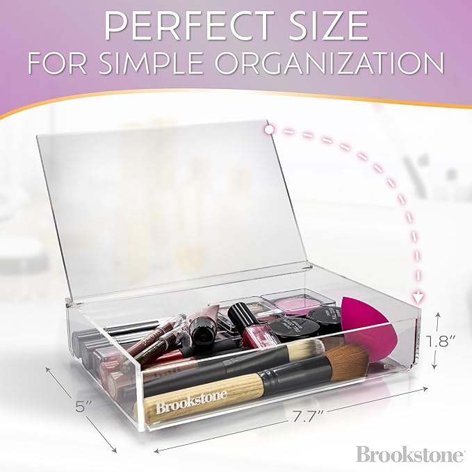 BROOKSTONE [2 PACK Makeup Organizer Acrylic Storage with Lid, Clear Plastic Display Box, Two Piece Cosmetic Case Measuring 7.75” x 5.25” x 1.8…-NeatNest