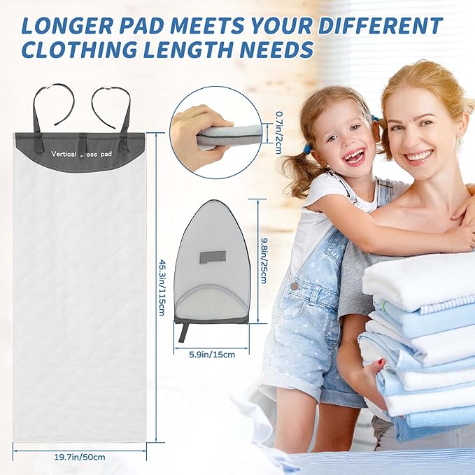 Over The Door Ironing Board, Vertical Over Door Clothes Steamer Pad with Steamer Mitt, Heat Resistant Clothing Care Steam Pad for Hand held, 19.7 x 45.3 inches (Grey/White)