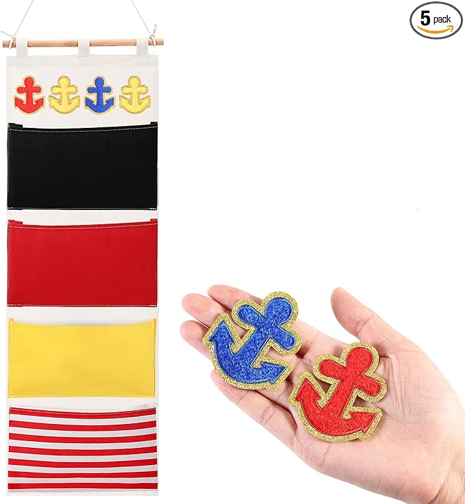 Fish Extender Cruise Gift Hanging Organizer with 4 Pockets and 4 Iron on Anchor Patches Cabin Door Hanger Storage Bag 2025 FE for Exchange Gifts and Pixie Dusting (Red,Blue,Black,Yellow)-NeatNest