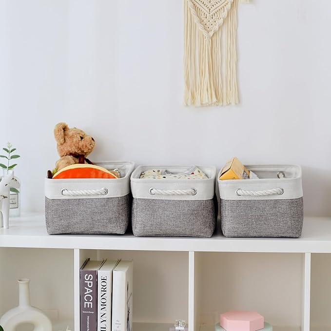 TheWarmHome Organization and Storage Basket for Shelves - 1 Pack 14x10x6.7 inch Collapsible Storage Bins, Fabric Storage Cubes for Closet Organizer Toy Gift Cloth (White & Grey)-NeatNest