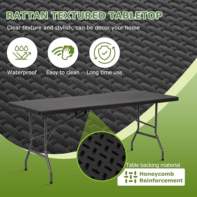 BestOffice Outdoor Folding Camping Table Plastic Table Portable Square Height Dining Table Perfect for Picnics,Parties,Party and Camping,Black Ratten-NeatNest