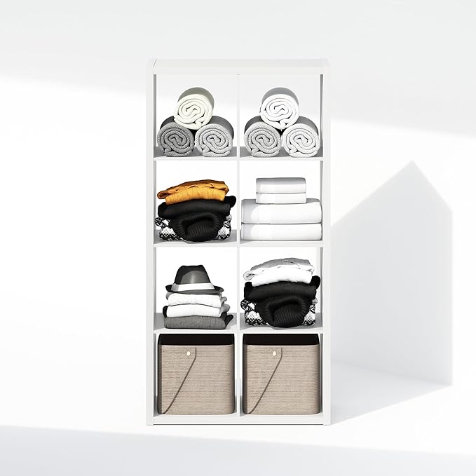 Furinno Cubic Open Back Multipurpose Clothing & Closet Storage Organizer Shelf, 8-Cube, White