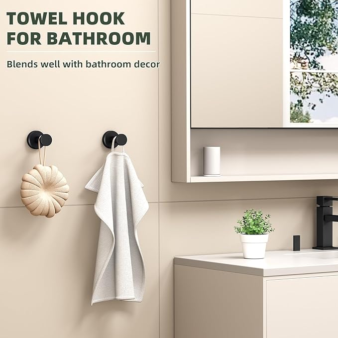APLusee Matte Black Robe Towel Hook for Bathroom, 2 Pack Stainless Steel Coat Hooks, Heavy Duty Wall Hangers Wall Mounted