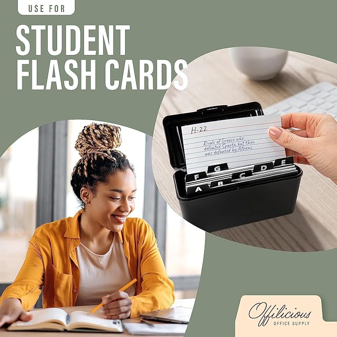 4x6 Index Card Holder Dividers - 25 Plastic Black Index Card Dividers with Alphabet Tabs - Index Card Organizer, Index Cards, Index Card File Box, Trading Card Dividers, 5 Tab Dividers
