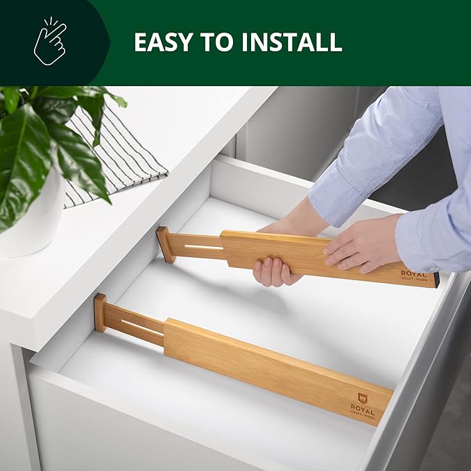 Drawer Divider and Organizer for Kitchen Organization - Adjustable Bamboo Drawer Dividers Organizers (17 - 22") - 4-Pack Expandable Drawer Organization Separators for Kitchen, Bedroom & More, Natural-NeatNest