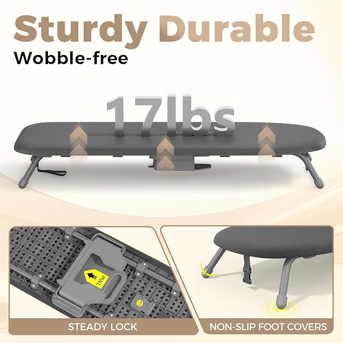 Kingboard Small Ironing Board with Iron Holder, Tabletop Iron Board with 2 Heat Resistant Covers, Portable Table top Ironing Board with Non-Slip Feet for Home Travel, 12 * 32 Black