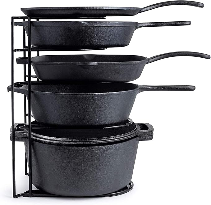 Cuisinel Heavy Duty Pots and Pans Organizer - Extra Large 5-Tier Rack - Holds Cast Iron Skillets, Dutch Oven - Durable Construction - Space Saving Kitchen Storage - No Assembly Required - Black 15.4"-NeatNest