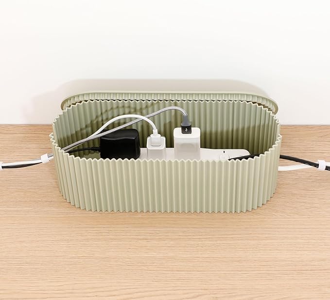 Green Cord Organizer Box, Plastic Cable Management Box with Lid, Power Strips Protector Cover Under TV and Desk for Home, Office, Bathroom, School, Wires Hider Protector for Floor (Small)