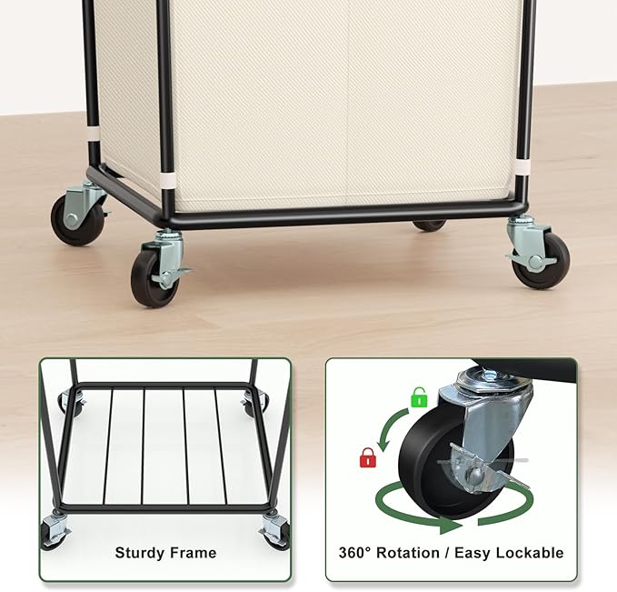 160L Laundry Basket with Wheels, 2 Section Large Rolling Laundry Hamper Bag with Wheels, Clothes Hamper Cart for Laundry, Bedroom, Bathroom and Dorm