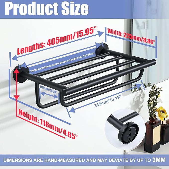 Alise Towel Rack for Bathroom Lavatory,Towel Holder Towel Shelf with Double Towel Bars Wall Mount,SUS 304 Stainless Steel Towel Hanger Storage 16 Inch,Matte Black GYT7040-B