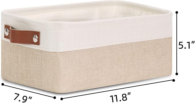 DULLEMELO Small Collapsible Fabric Basket for Organizing, Shelves, Closets, Laundry, Nursery, Decorative Gift Basket (White&Khaki)-NeatNest
