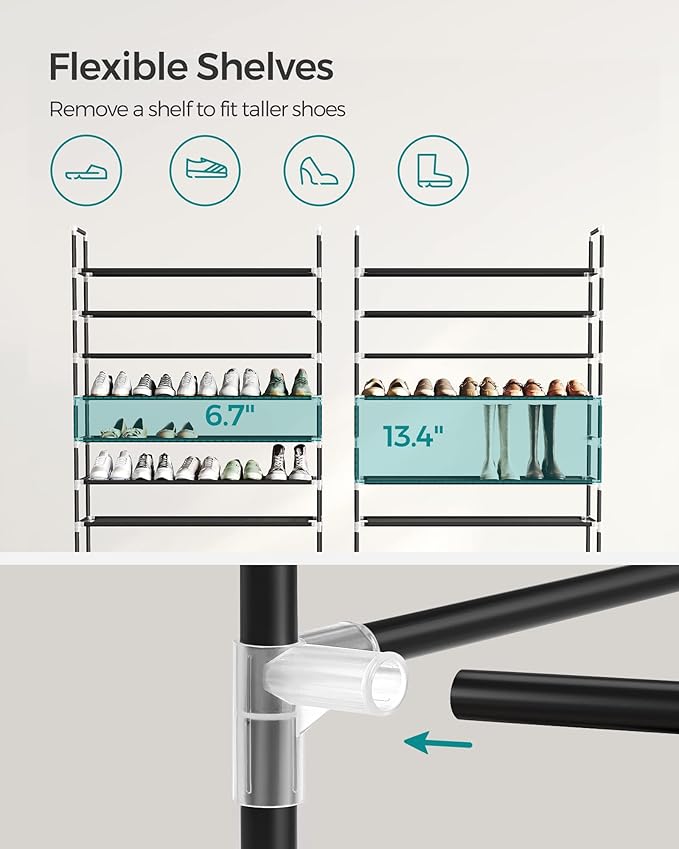 SONGMICS 10-Tier Shoe Rack, Shoe Storage for Hallway Closet, Slim and Space-Saving, Metal Frame, Non-Woven Fabric Shelves, Black ULSH11H-NeatNest
