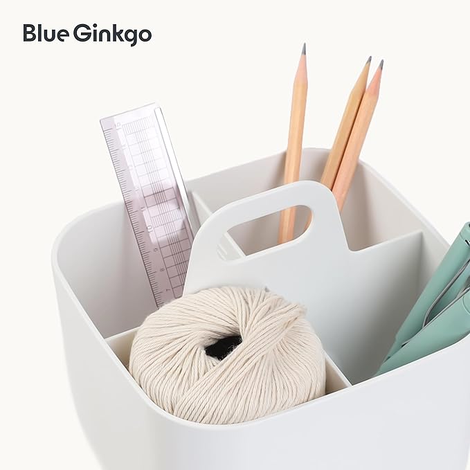 BLUE GINKGO Small Stackable Organizer Caddy – Korean-Made Portable Tote for Bathroom, Office, Crafts, or School Supplies (Square, White)-NeatNest