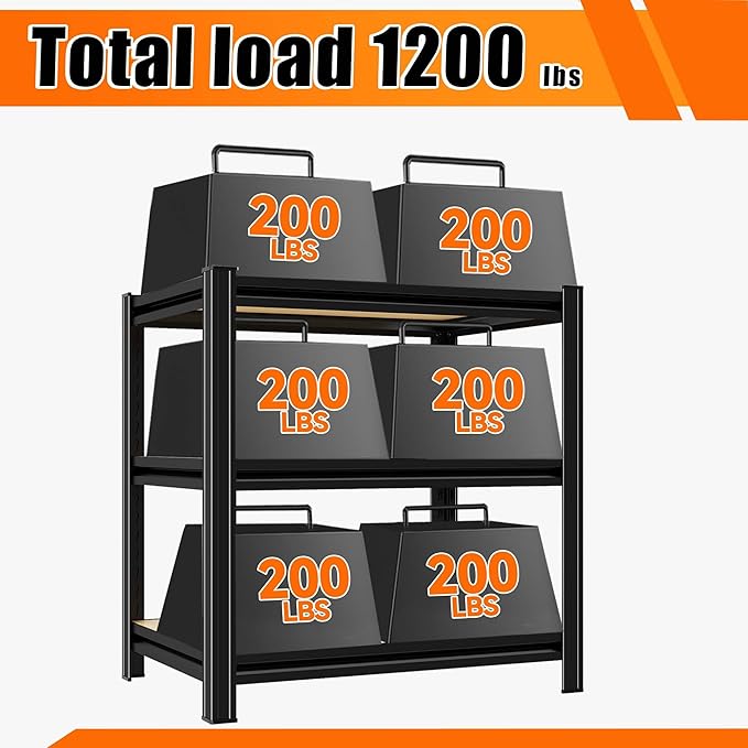 Garage Shelving, 3-Tier Adjustable Storage Shelves, Metal & Wood Pantry Shelf Organizer, Modern Garage Shelving Unit, Utility Storage, 29" W x 30" H x 12" D-NeatNest