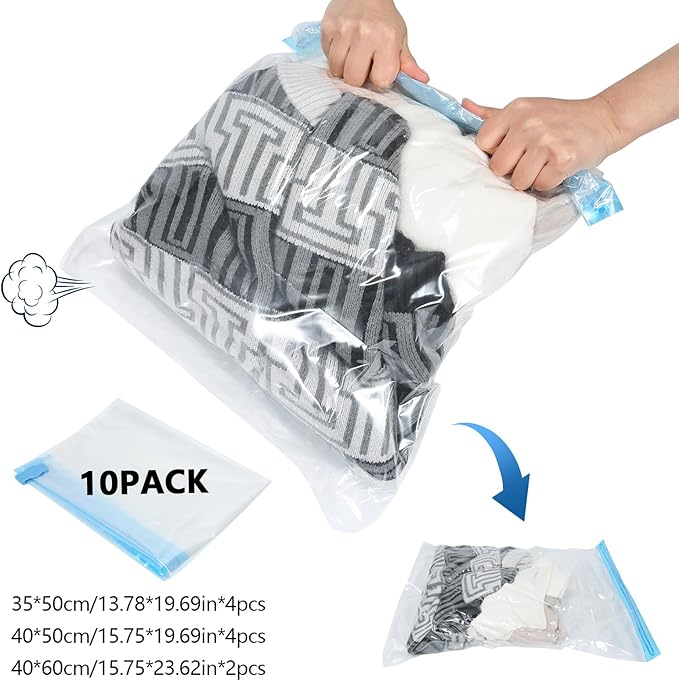Extra Large Moving Bags with Vacuum Storage Bags Combo – Heavy Duty Totes with Handles & Zippers for Effortless Moving, (Transparent, 12 Park-2 Move bag & 10 Vacuum Seal Bag)