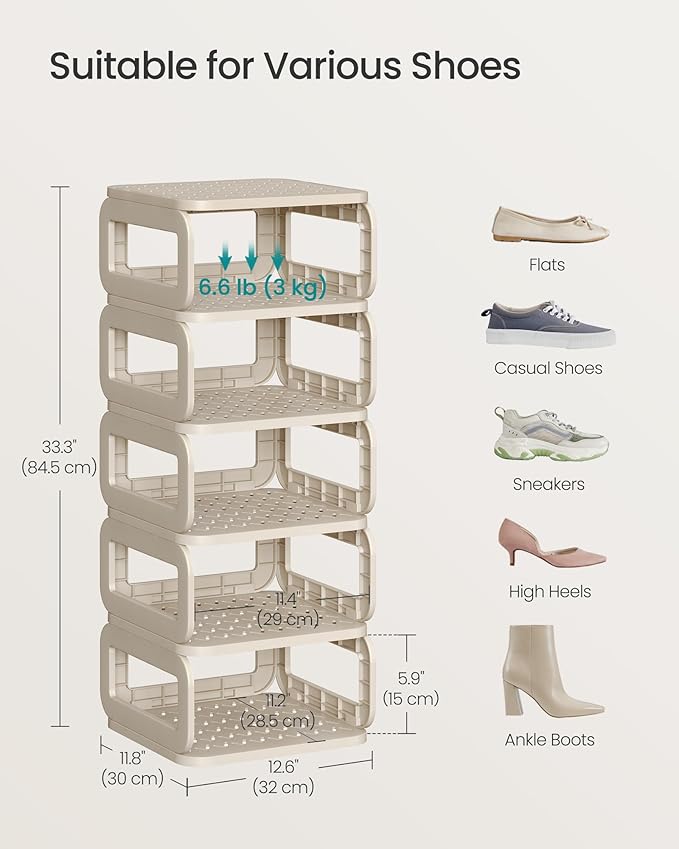 SONGMICS Shoe Rack, Shoe Organizer, 6 Shelves, Shoe Storage, Narrow Shoe Shelf, Open Shelf for Entryway, Living Room, Bathroom, Space-Saving, Cappuccino Beige ULPC037K01-NeatNest