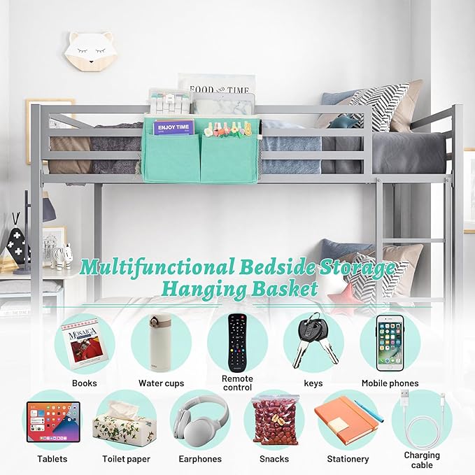 Bedside Caddy Hanging Storage with Water Bottle Holder for Bunk and Hospital Beds, Dorm Rooms (2 Pack Light Green)-NeatNest