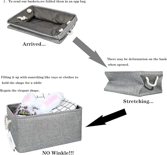 Fabric Storage Basket, Foldable Linen Storage Box for Nursery and Home, Collapsible Canvas Shelf Basket for Wardrobe or Bedroom, Grey