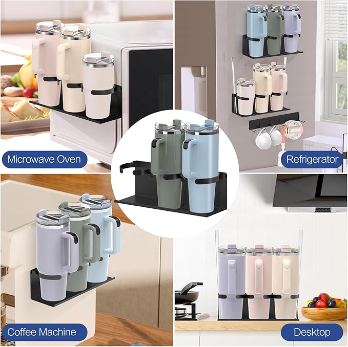 KALYLOC 2 Packs Magnetic Cup Holder for Stanley Cup 30/40 oz, Water Bottle Organizer for Stanley Cup Accessories with 6 Hook for Fridge, Tumbler Holder Organizer Storage Rack for Kitchen Cabinets