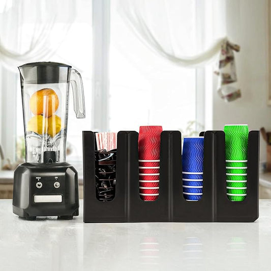 Coffee Cup and Lid Holder Organizer,Adjustable Dispenser with Coffee Pod and Straw Storage Basket, Disposable Cup Holder for Countertop-NeatNest