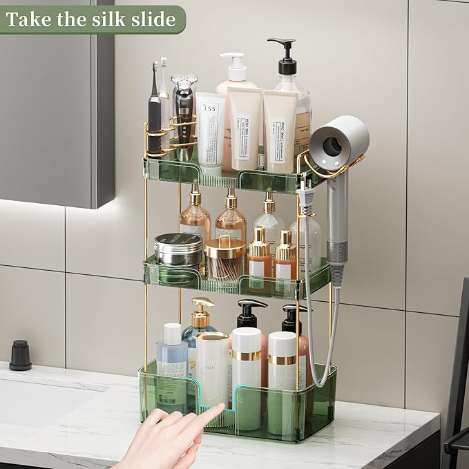 Bathroom Counter Organizer, Large Makeup Organizer Countertop, Shelf Storage, Vanity Tray, Easily Assemble for Bathroom Organizers and Storage, Undersink, Cabinet, 3 Tiers Green-NeatNest