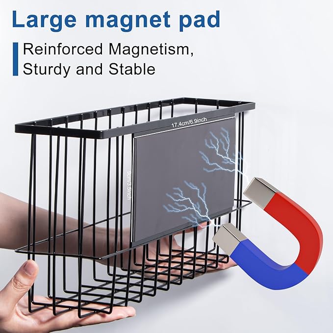 dedoot Magnetic Holder Locker 11"x 3.9"x 5.9" Strong Magnetic Black Mesh Holder Magnetic Basket Organizer Shelf Rack for Whiteboard,Fridge, Sponge, Recipe, Beverage,Refrigerator,Office File Foil-NeatNest