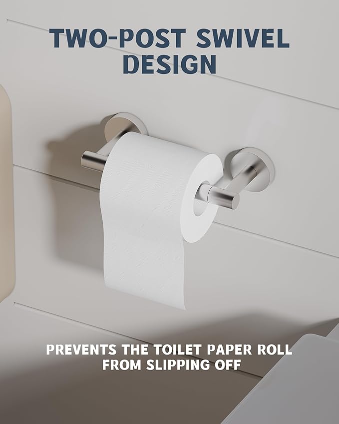 Bathroom Toilet Paper Holder Wall Mount SUS304 Stainless Steel Double Post Pivoting Toilet Paper Roll Holder Wall Mounted for Bathroom RV Commercial Toilet Tissue Dispensers, Brushed Nickel