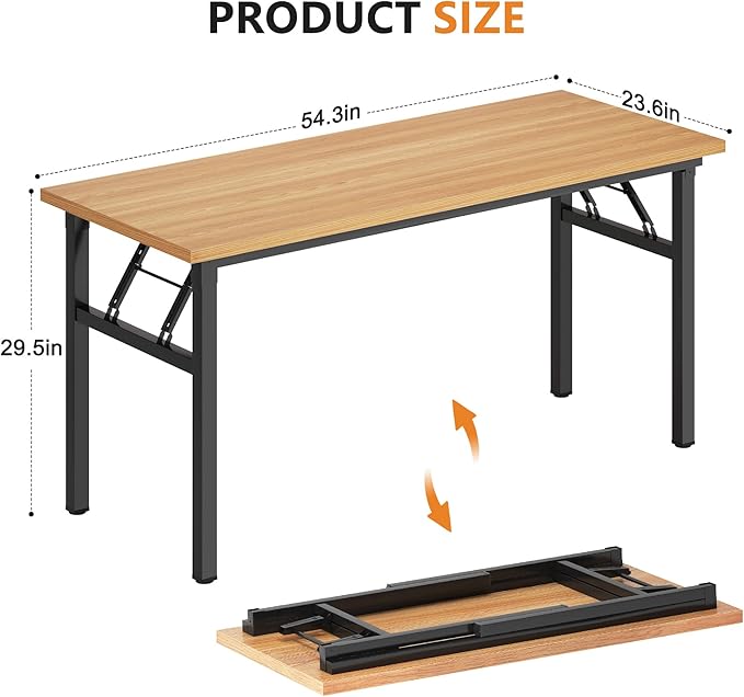 DlandHome Large Computer Desk, Folding Desk, Decent and Steady Home Office Desk/Workstation/Table 54.3inch Teak Black-NeatNest