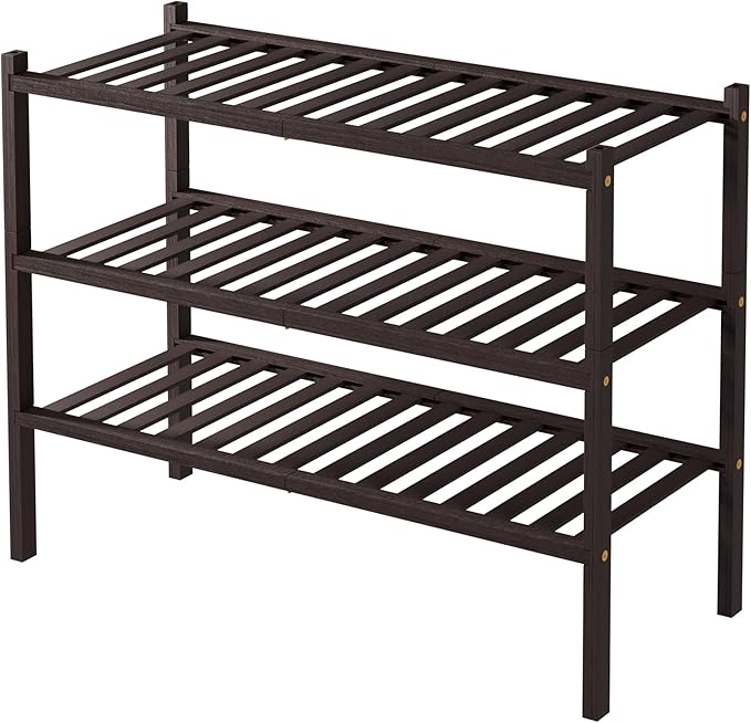 3 Tier Bamboo Shoe Rack for Closet Free Standing Wood Shoe Shelf for Entryway Small Space Stackable 27"x11"x20" (Brown)-NeatNest