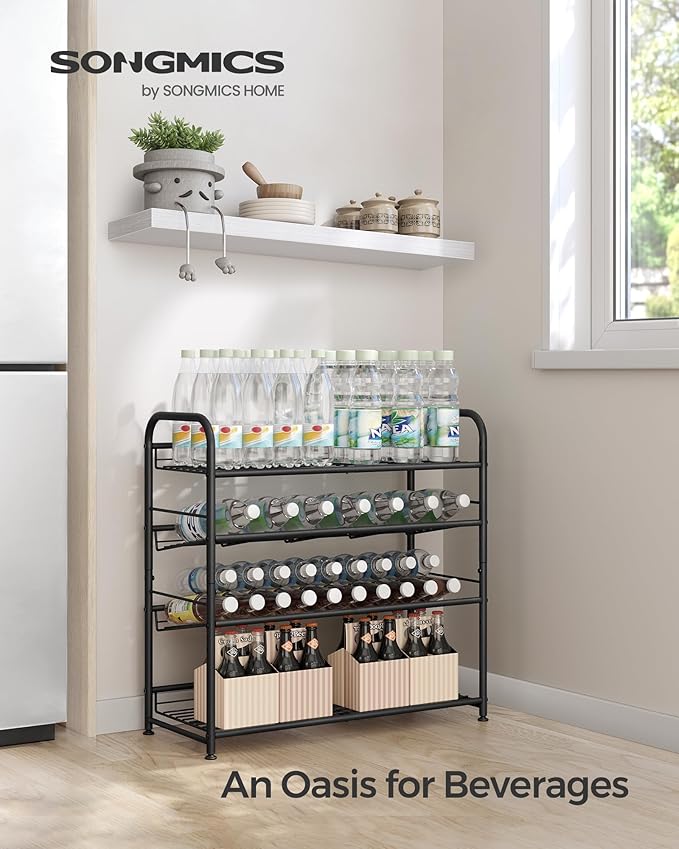 SONGMICS Stackable Shoe Rack, 4 Tier Metal Shoes Rack Storage Shelf, Holds up to 20 Pairs Shoes, Adjustable Slanted Shelves Shoe Tower Organizer for Closet Entryway Small Spaces, Black-NeatNest
