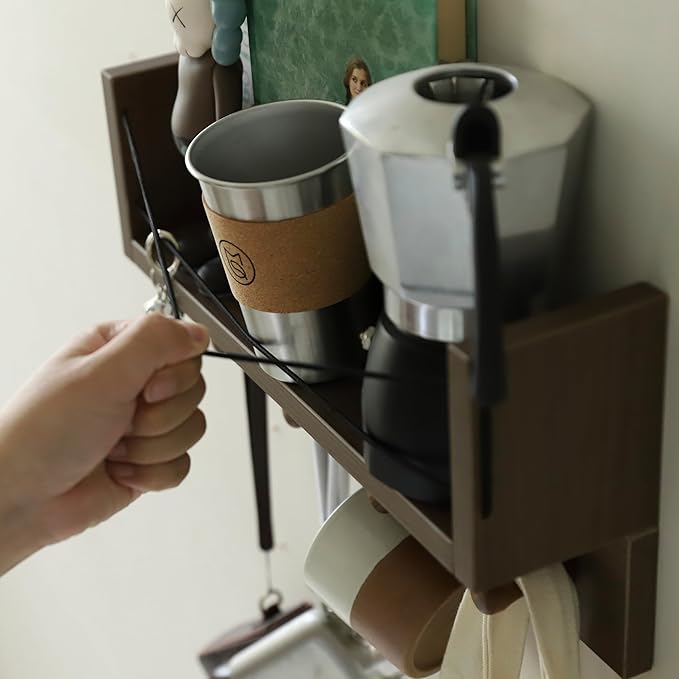 Entrance Coat Rack ,Coat Hooks, Wall-Mounted Wooden Hook Rack, Wall-Mounted Shelves are Very Suitable (Walnut Colored Finish-A)