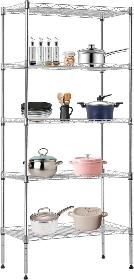 BestOffice Garage Shelving 5 Tier Metal Storage Shelves 750lbs Weight Capacity Heavy Duty Wire Shelving NSF Certified Utility Shelves with Leveling Feet for Garage Home Office, Chrome-NeatNest