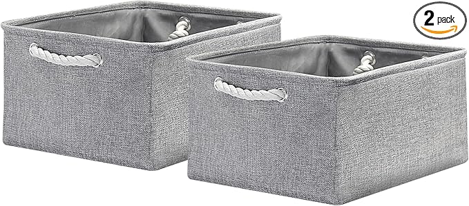 Fabric Storage Bins, 2 Pack Foldable Cube Baskets with Rope Handles, Large Collapsible Storage Cubes for Home, Office, Closet, Clothes, Books Organizer. (Gray, 2PCS/16*12.6*8.2inch)-NeatNest