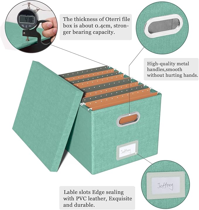 Oterri File Storage Organizer - Portable File Box with Lid, Fits Letter/Legal File Folders, Easy Slide Durable Hanging File Box for Office/Decor/Home, Bright Green