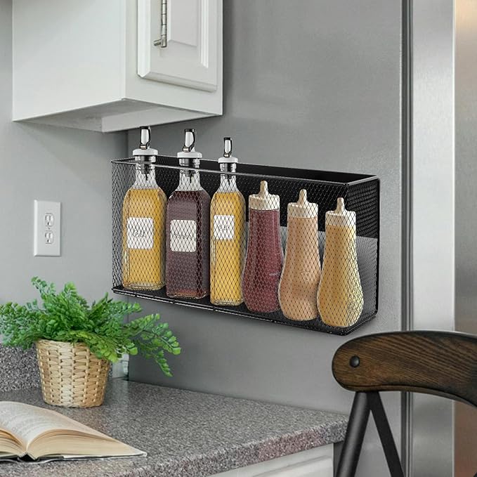 Black Magnetic Basket for Refrigerator, Black Magnetic Basket Organizer Magnetic Spice Rack, Magnetic Locker Organizer Holder for Kitchen Storage, Magazine, Whiteboard-NeatNest