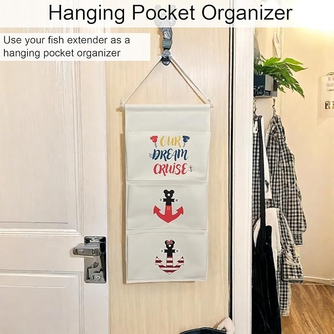 DCL Cruise Fish Extender Gifts Organizer - Hanging 3-Pockets for DCL Cabin Doors -Cruise essential Fish Extender Hanger Perfect for 2025 & 2026 (White)-NeatNest