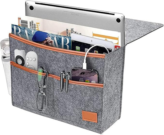 Bedside Caddy,Felt Bedside Storage Organizer, Hanging Storage for Dorm Bed Sofa for tablet Magazine Phone Remotes Water Bottle Holder (Grey)-NeatNest